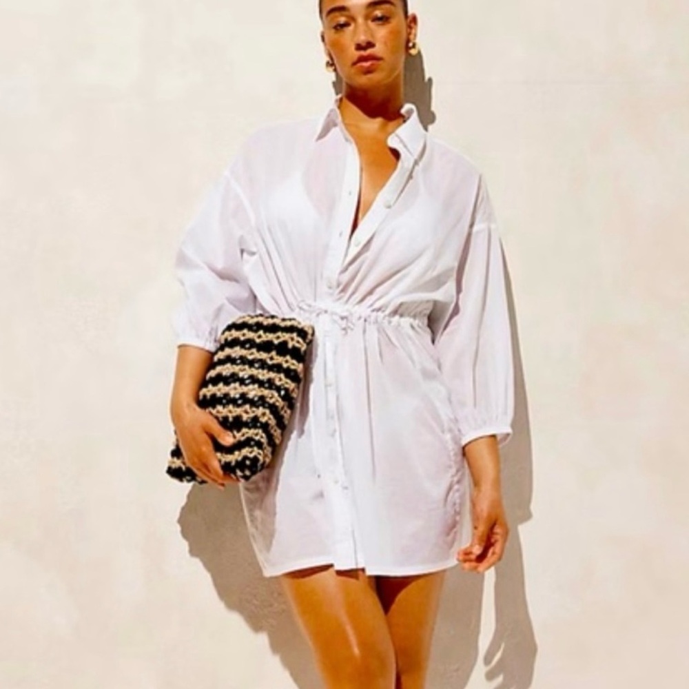 J. Crew White Beach Coverup with Relaxed Fit and Collar